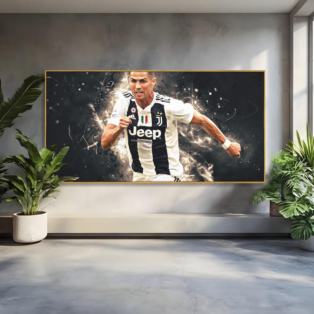 Tablou canvas cu tablou canvas cu cristiano ronaldo, in rama de aluminiu auriu